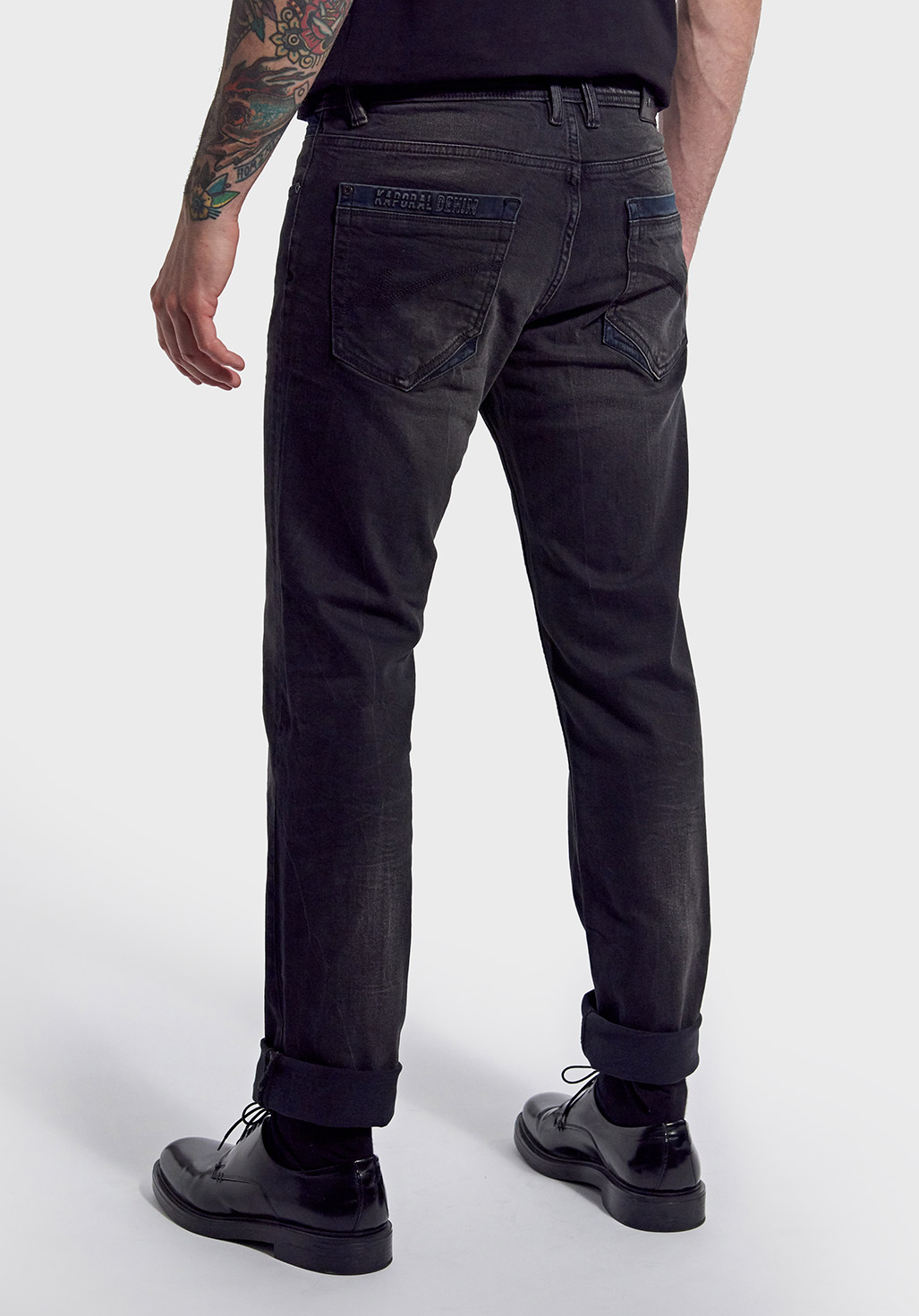 Men s black straight fit faded jeans with contrasting panels Kenan