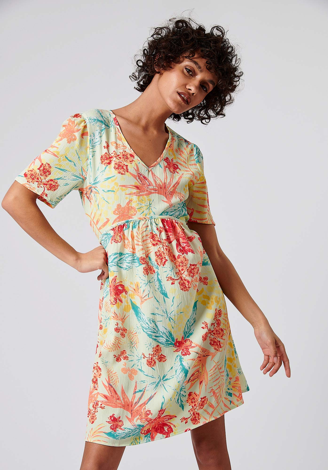 Women s green floral print dress Cadil Kaporal