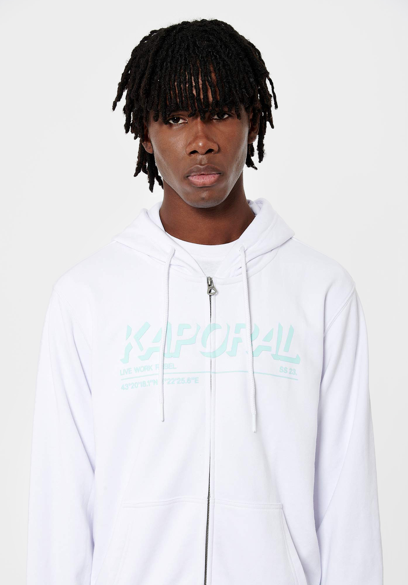 Men s white zip up sweatshirt Clyde Kaporal