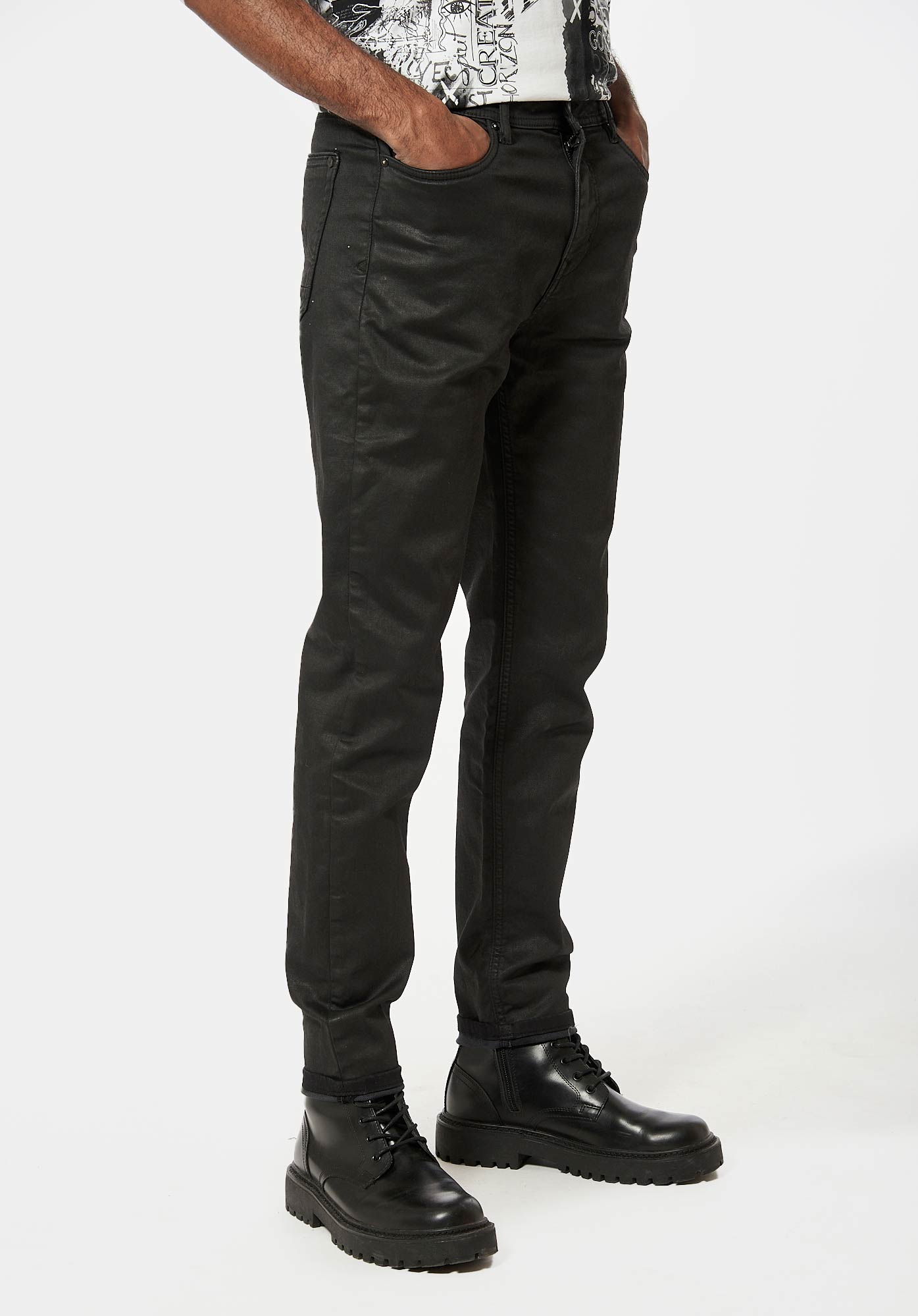 Jean slim on sale noir enduit