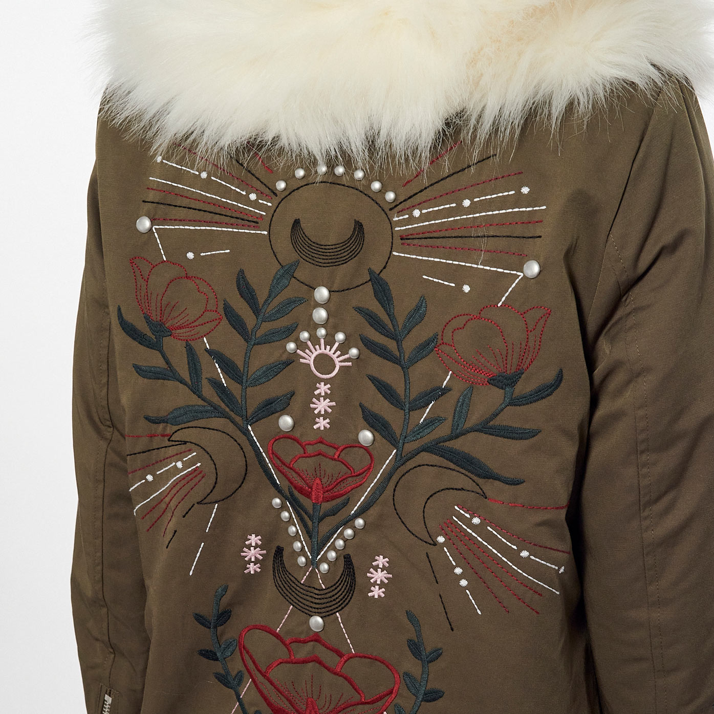 Embroidered parka jacket on sale