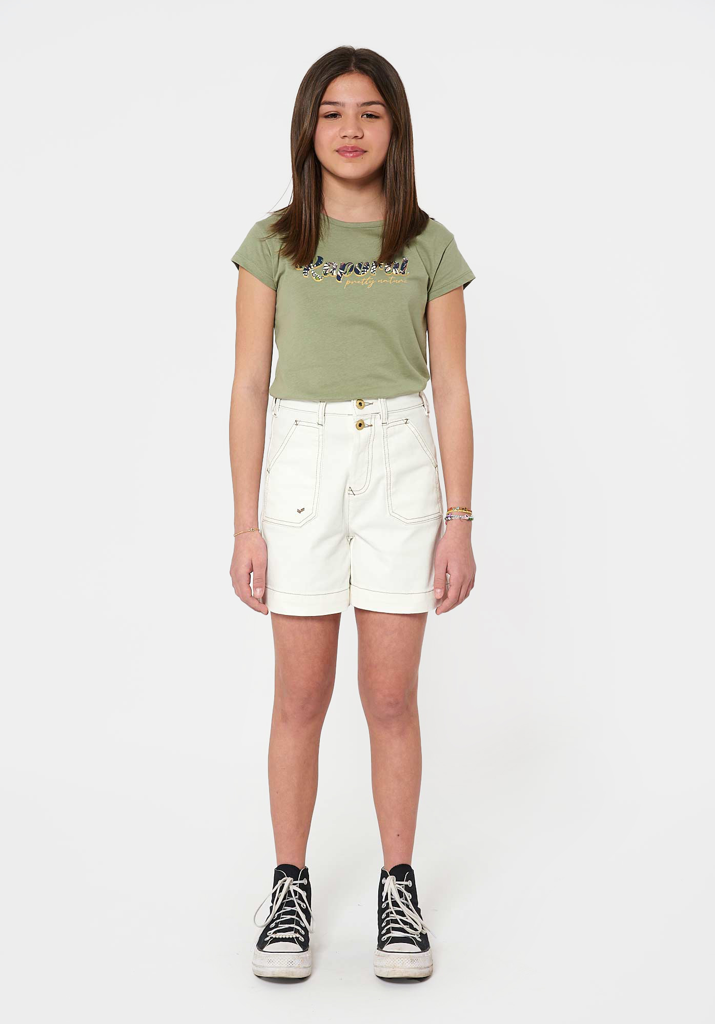 Girls white top jean shorts