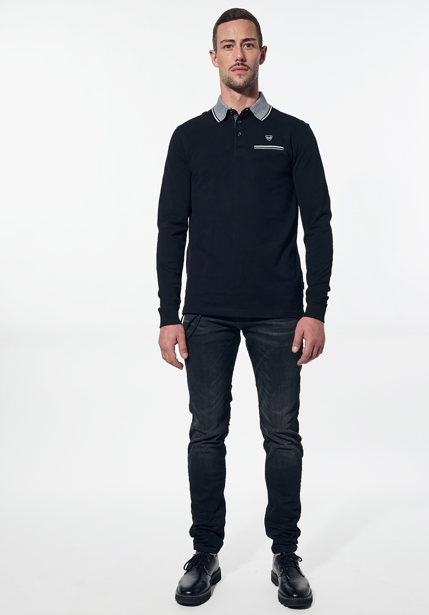 Men s black 100 organic cotton polo shirt Rifi Kaporal