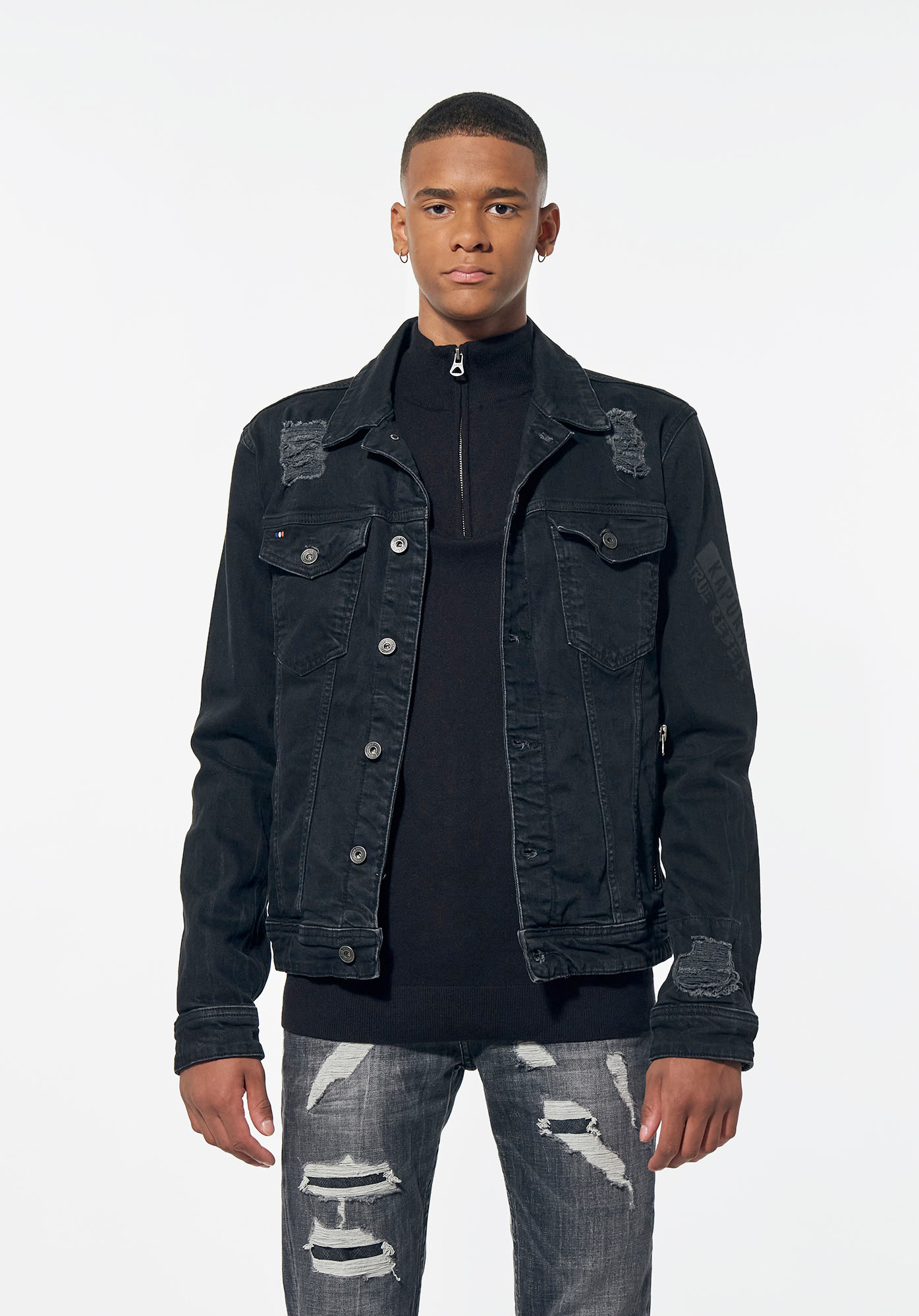 Black Denim Ripped Oversized Jacket  New Look