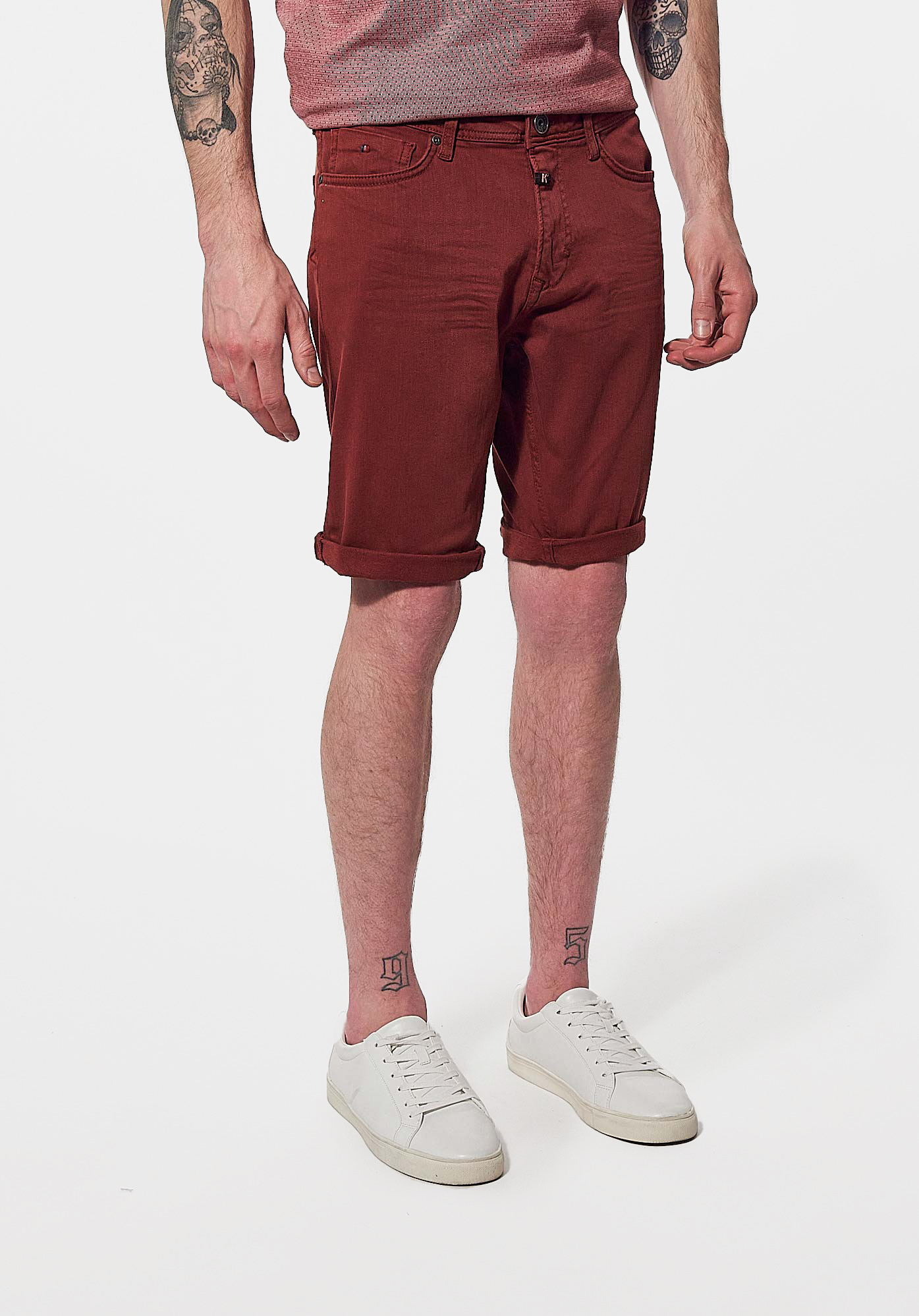 Red denim shorts discount mens