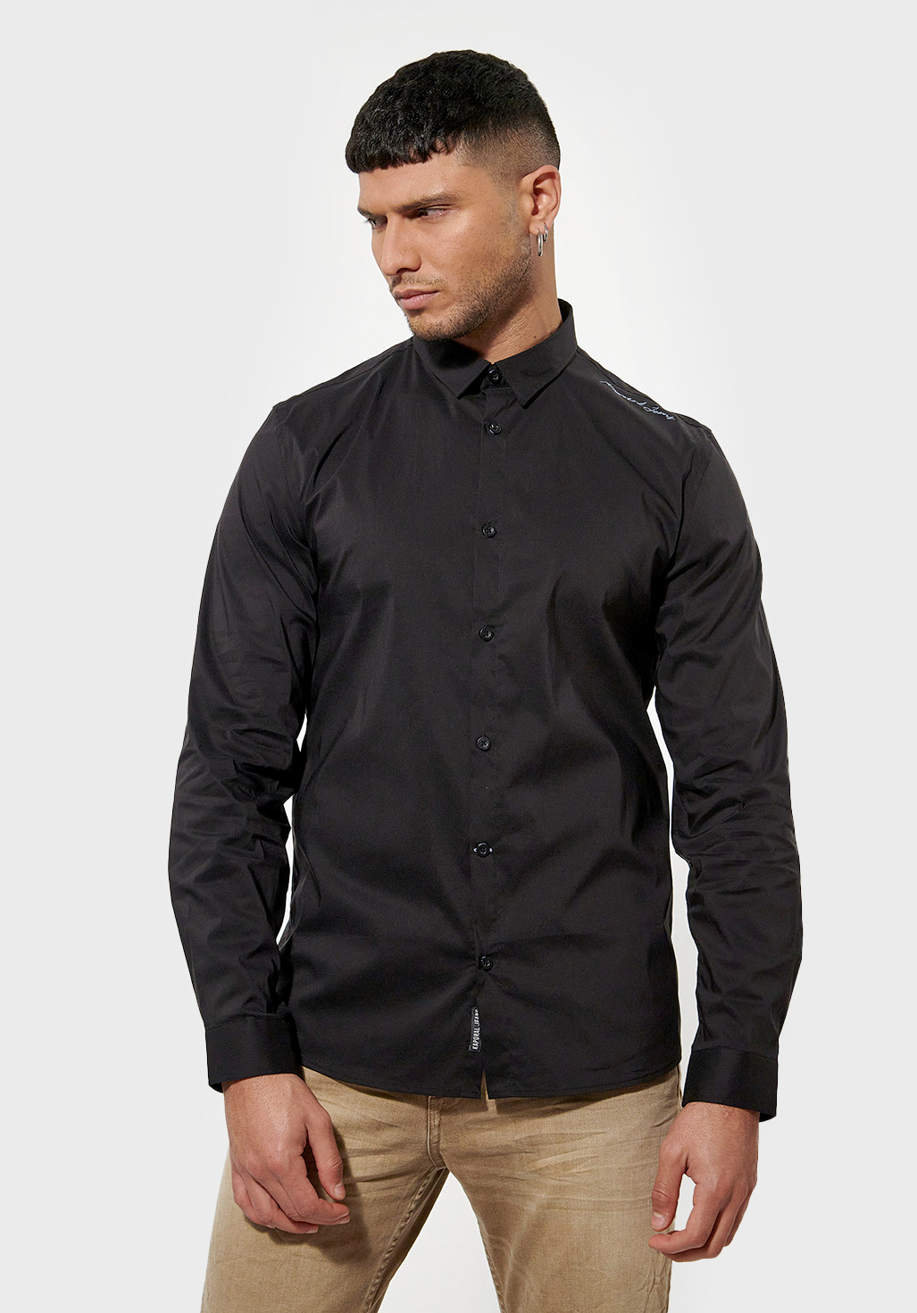 Fitted black dress store shirt mens