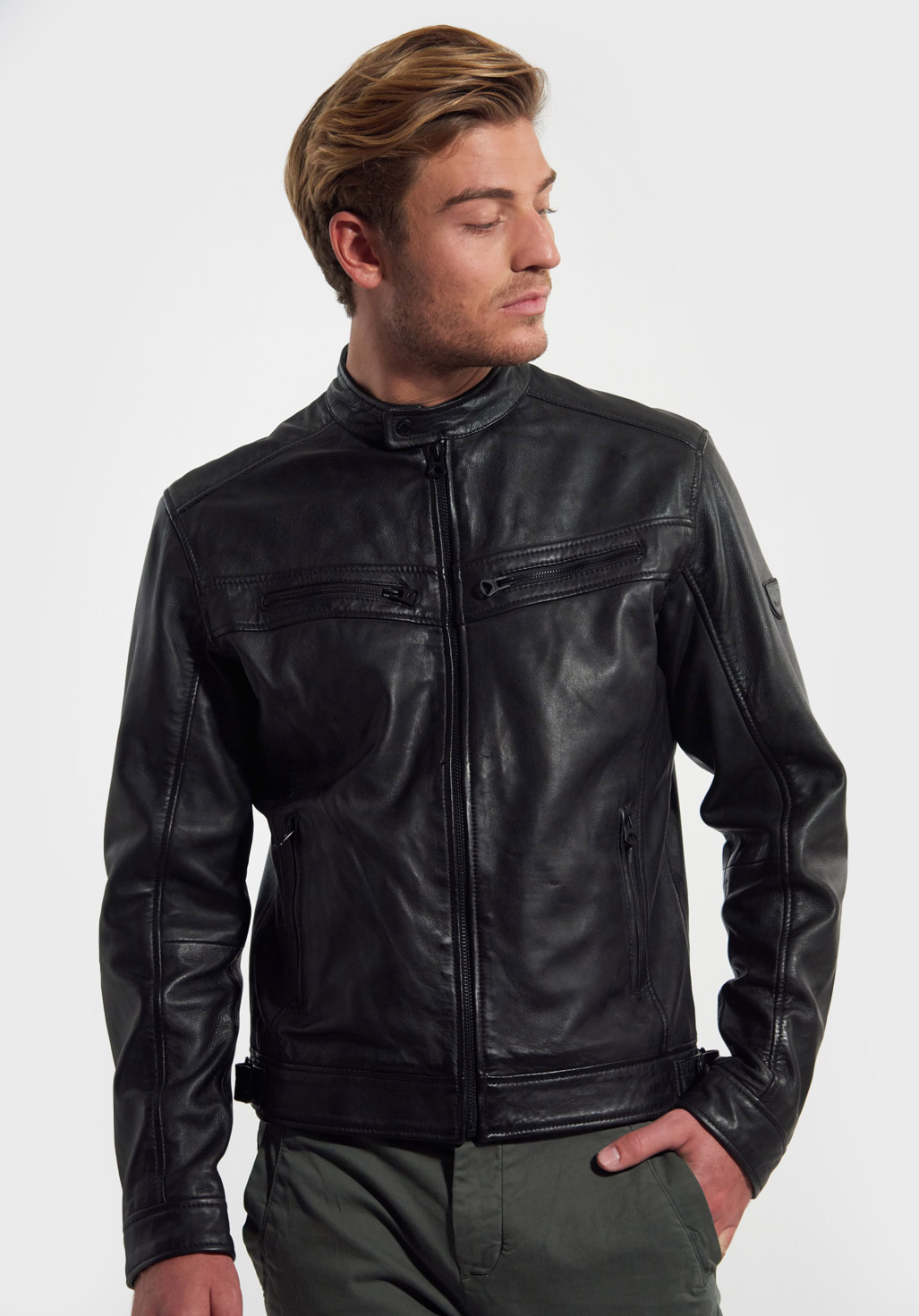 calvin klein blue leather jacket