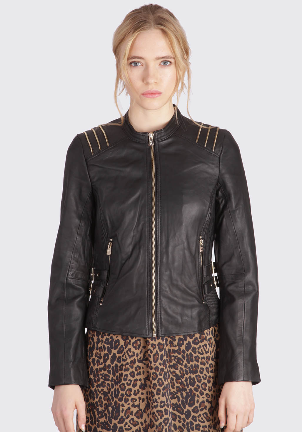 fitted black leather jacket womens