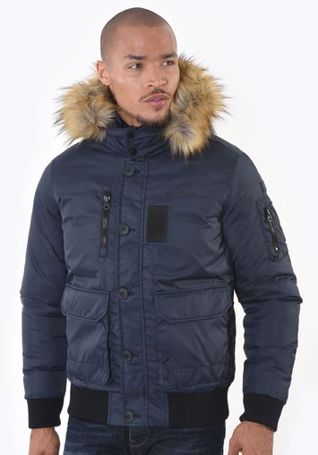 Warm Blue Parka Jacket With Faux Fur, Mens Navy Parka Coats With Fur Hood