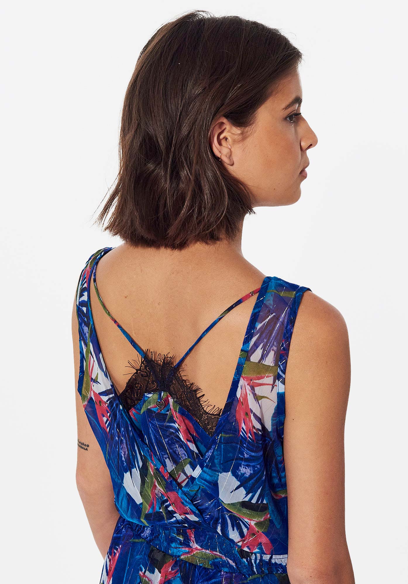Robe longue fleurie bleue Femme en 100 polyester recycl Baile
