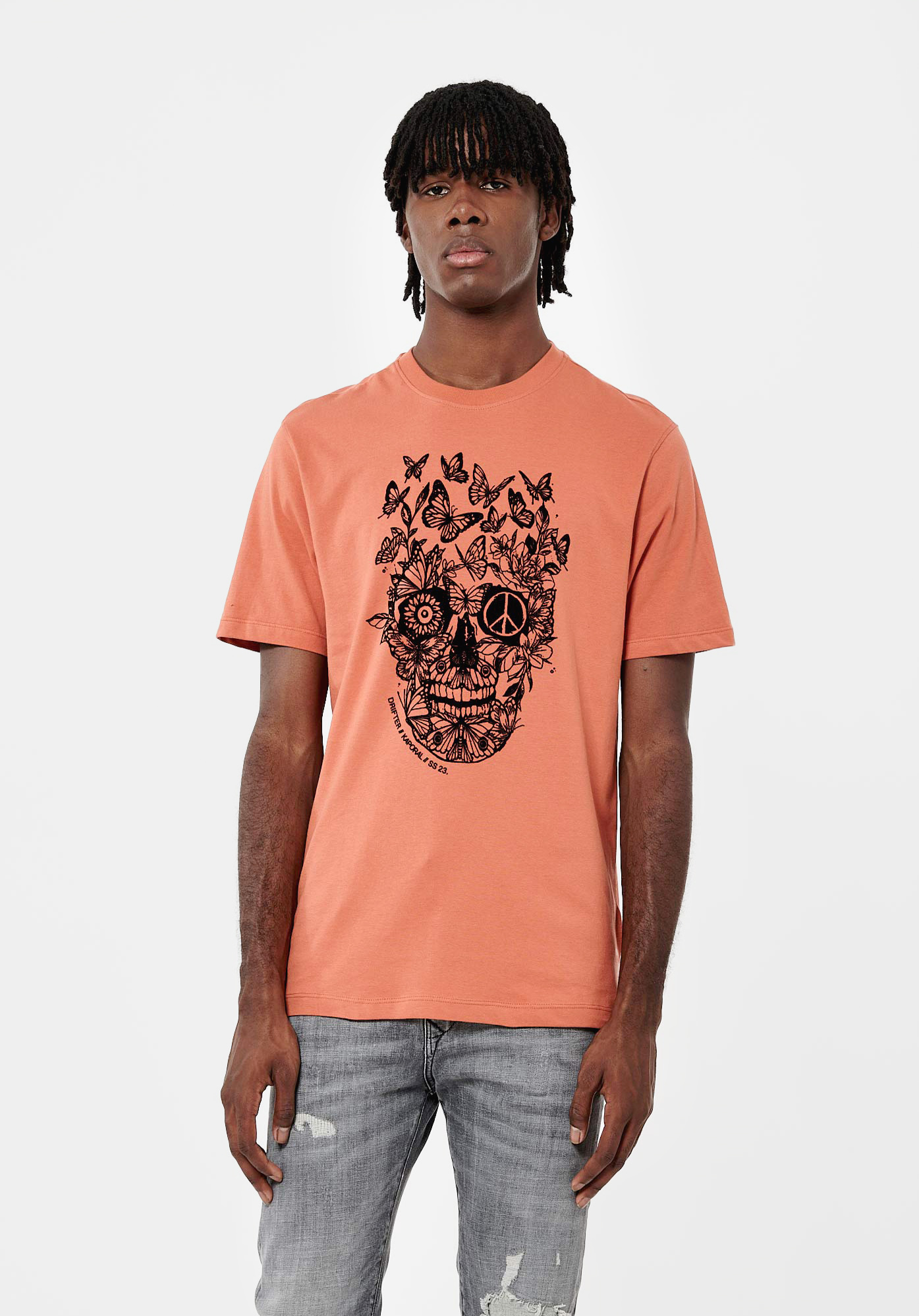 T shirt orange Homme en 100 coton Claes Kaporal