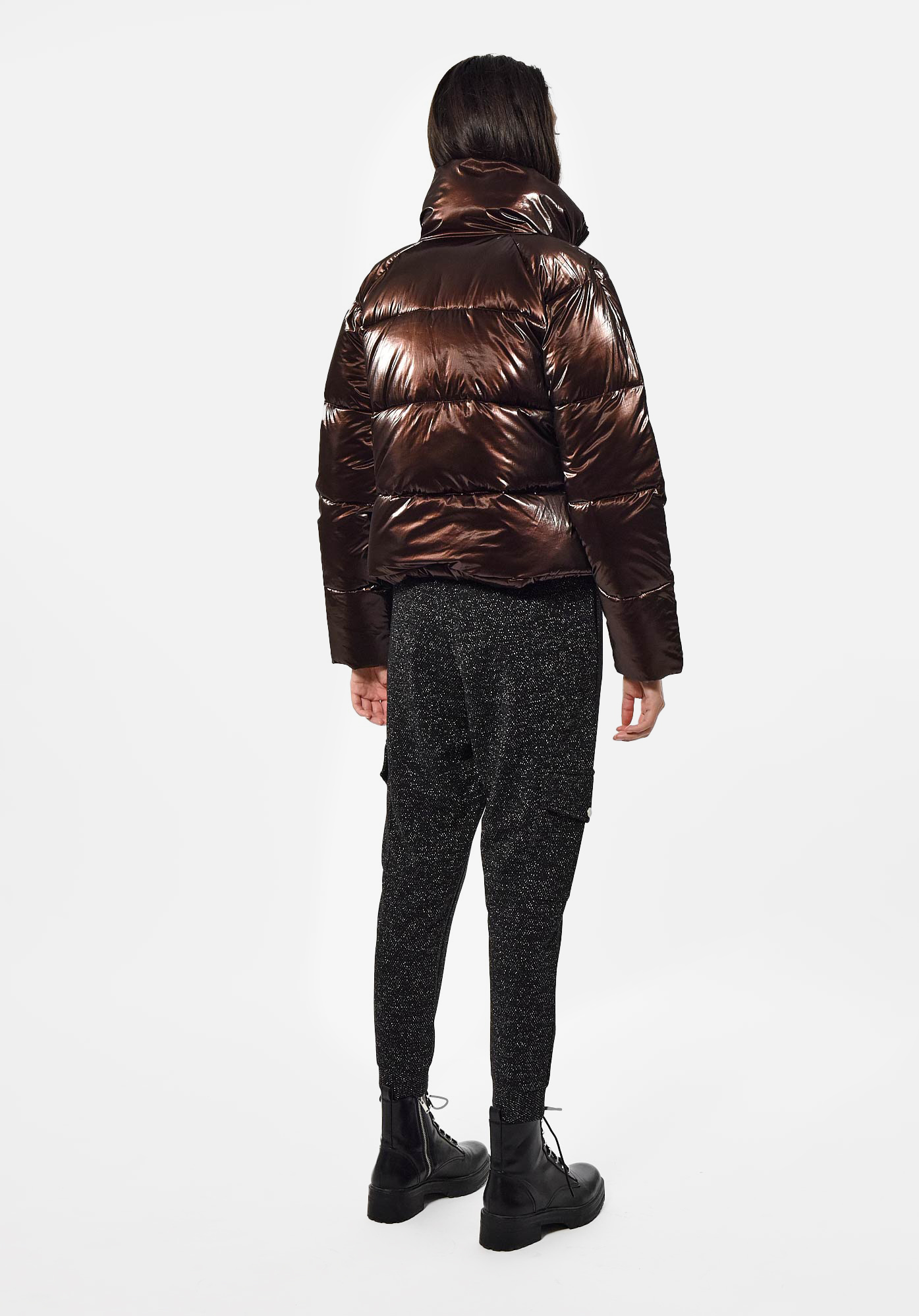 Doudoune marron shop brillante femme