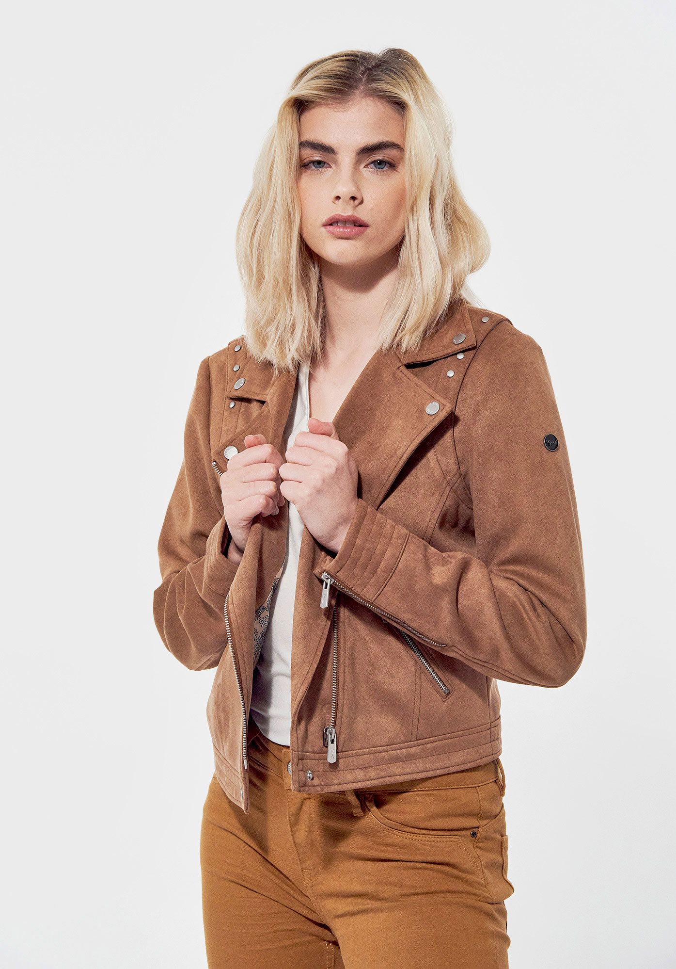 Veste r gular marron Femme style motard Freon Kaporal