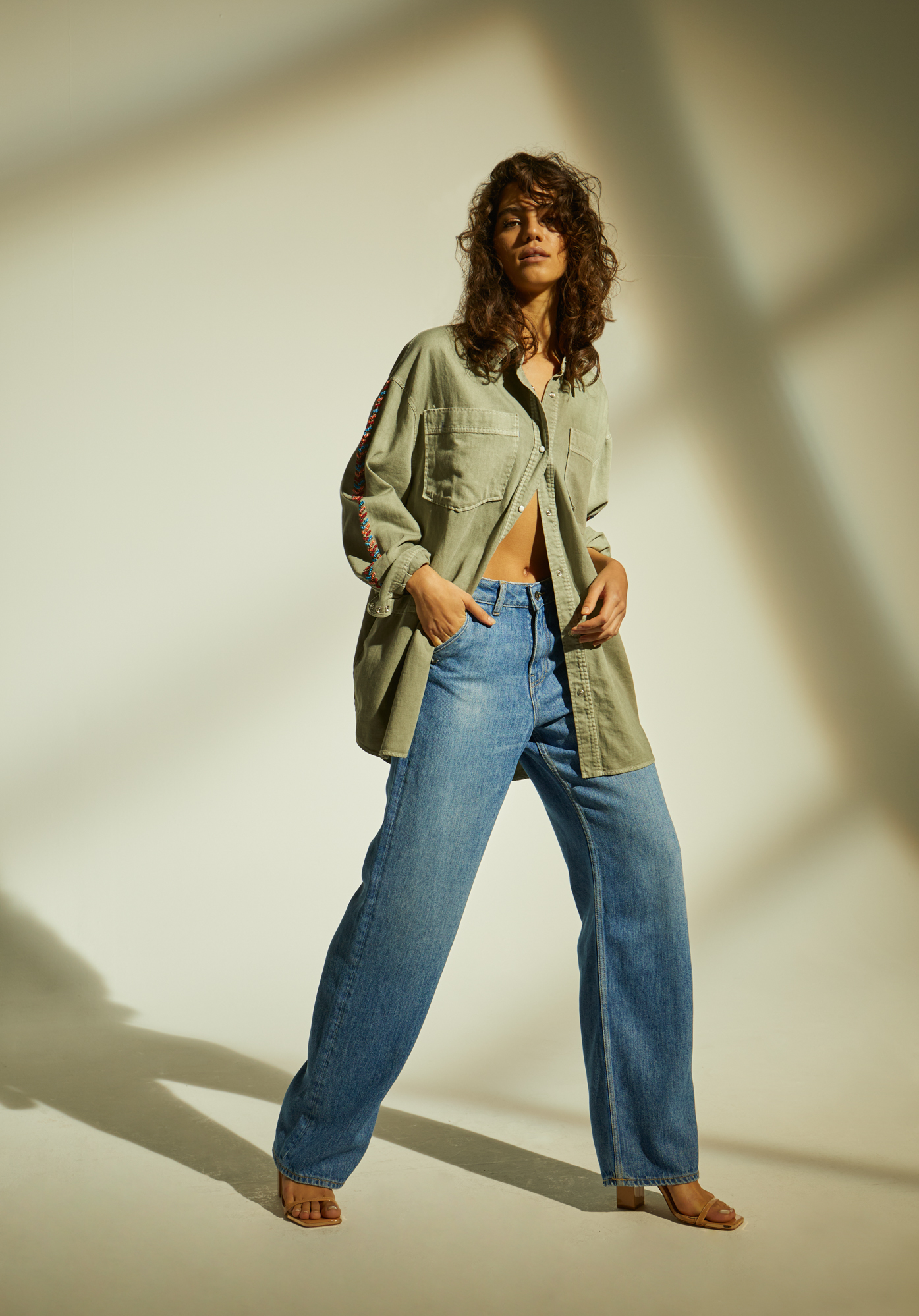 Chemise en jean kaki fantaisie Femme Gazol Kaporal