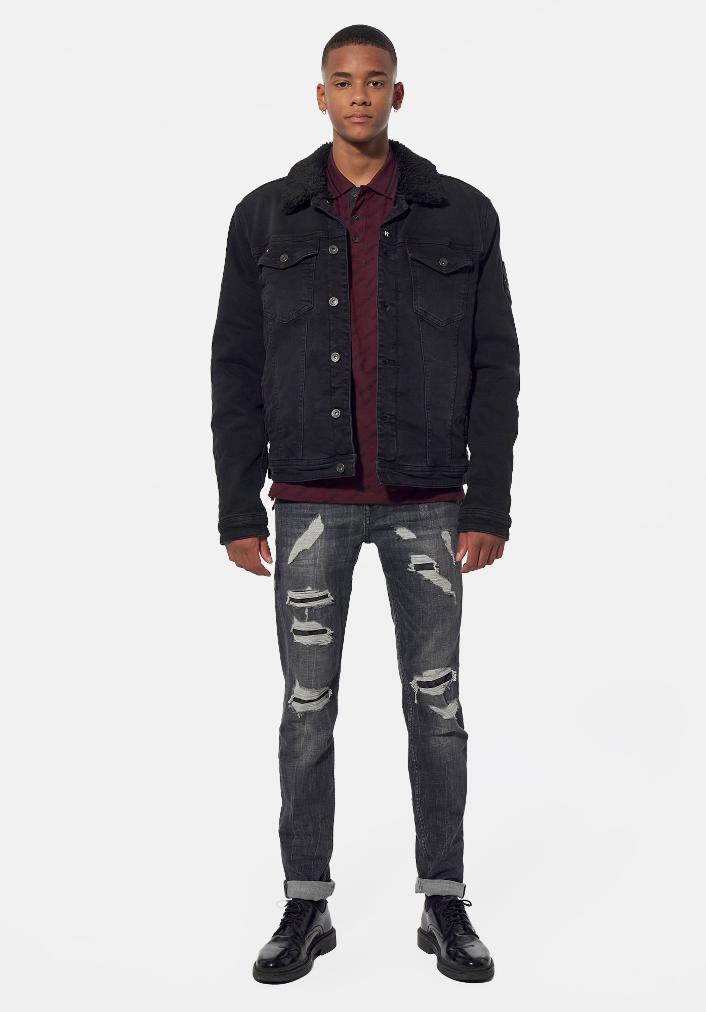 Veste en jean noir et sherpa Homme en 100 coton Ikost Kaporal