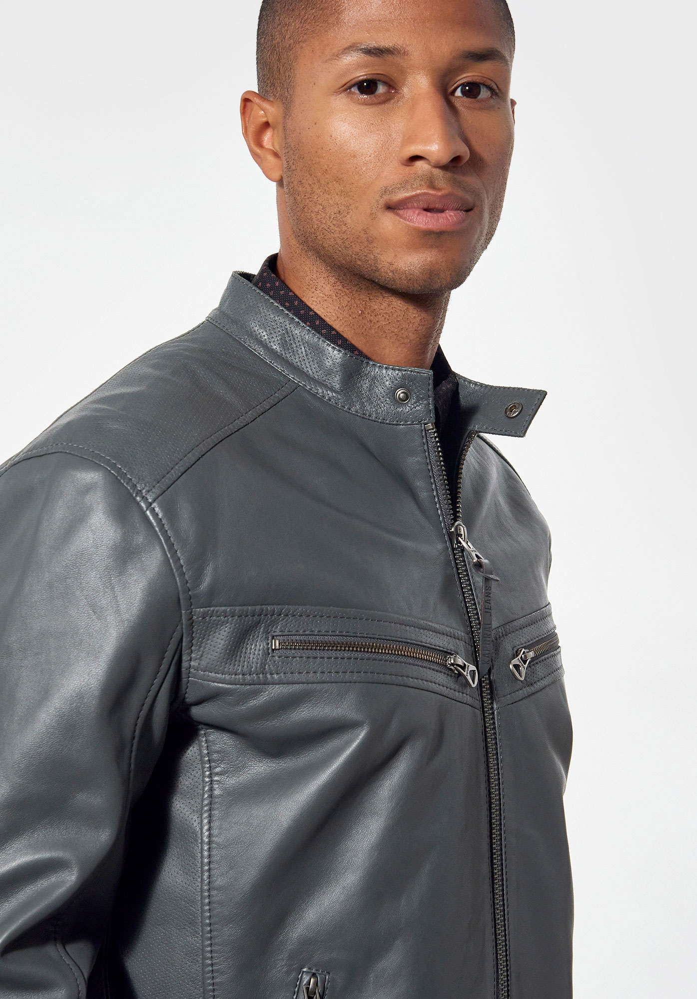 Blouson gris Homme en cuir Kyota Kaporal