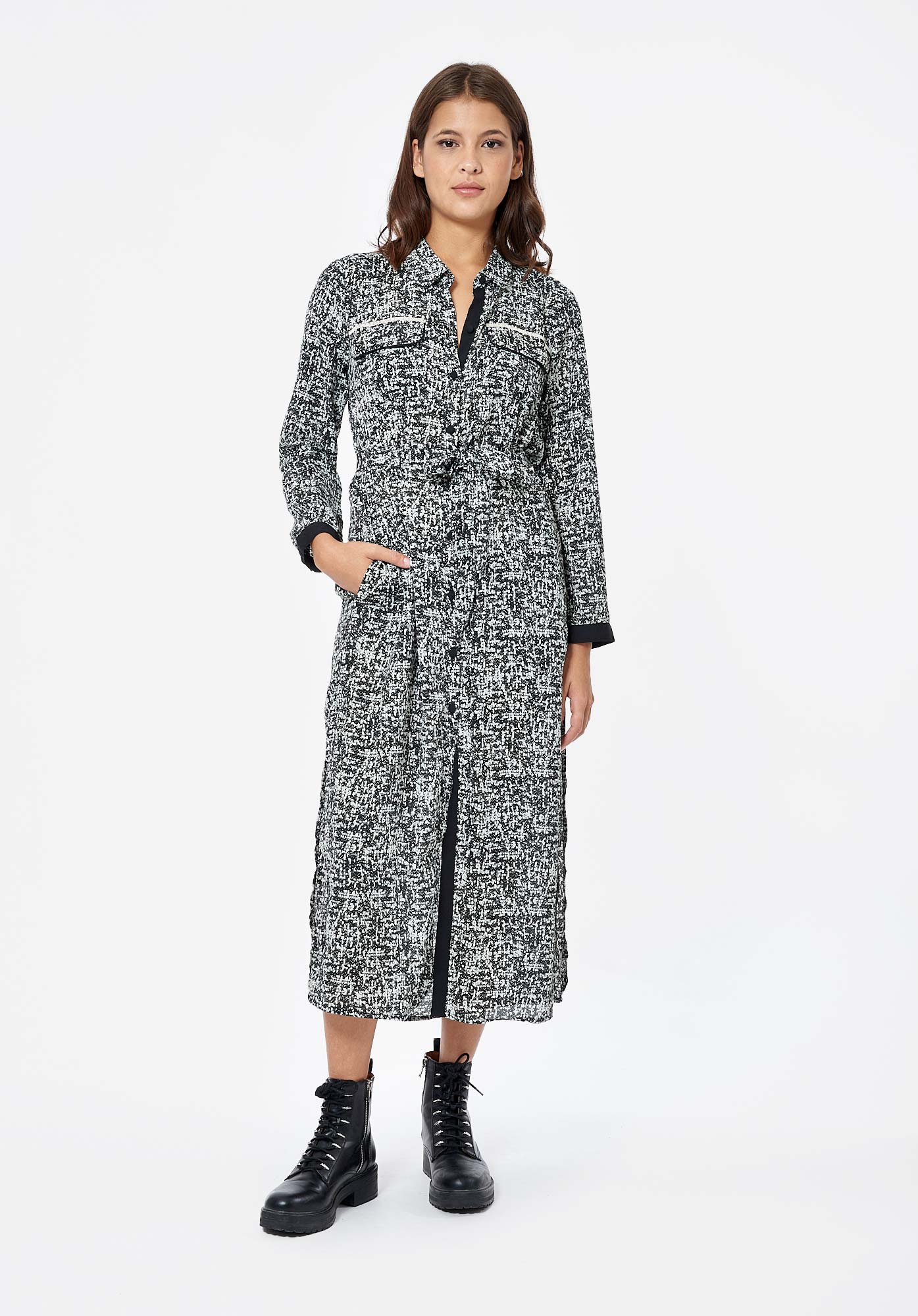 Robe longue noire et blanche Femme Neem Kaporal