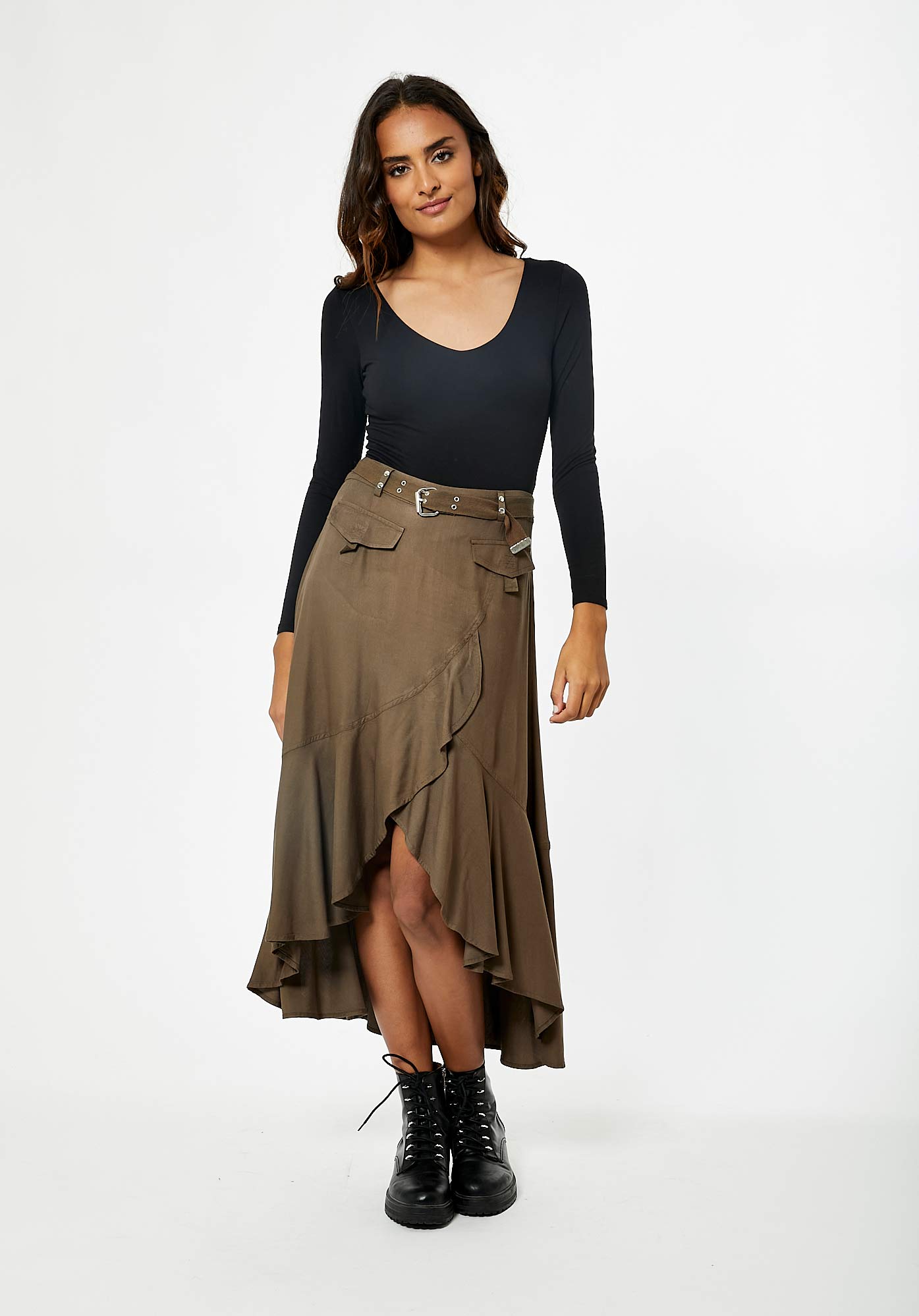 Jupe portefeuille kaki Femme Noop Kaporal