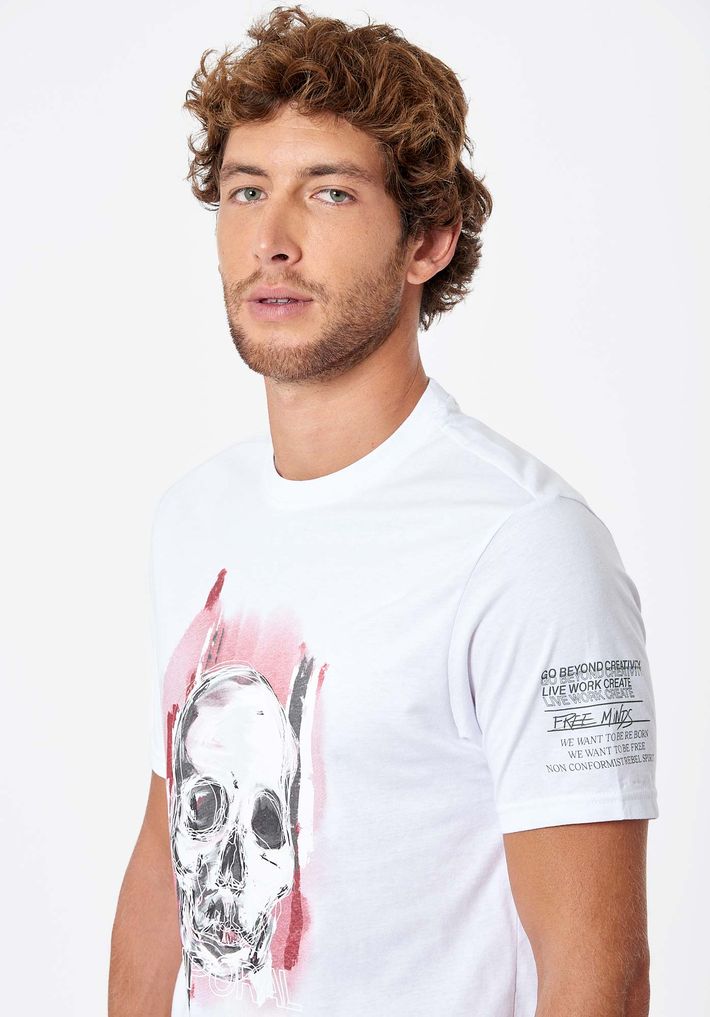 Tee-shirt off white visuel tête de mort bio Homme