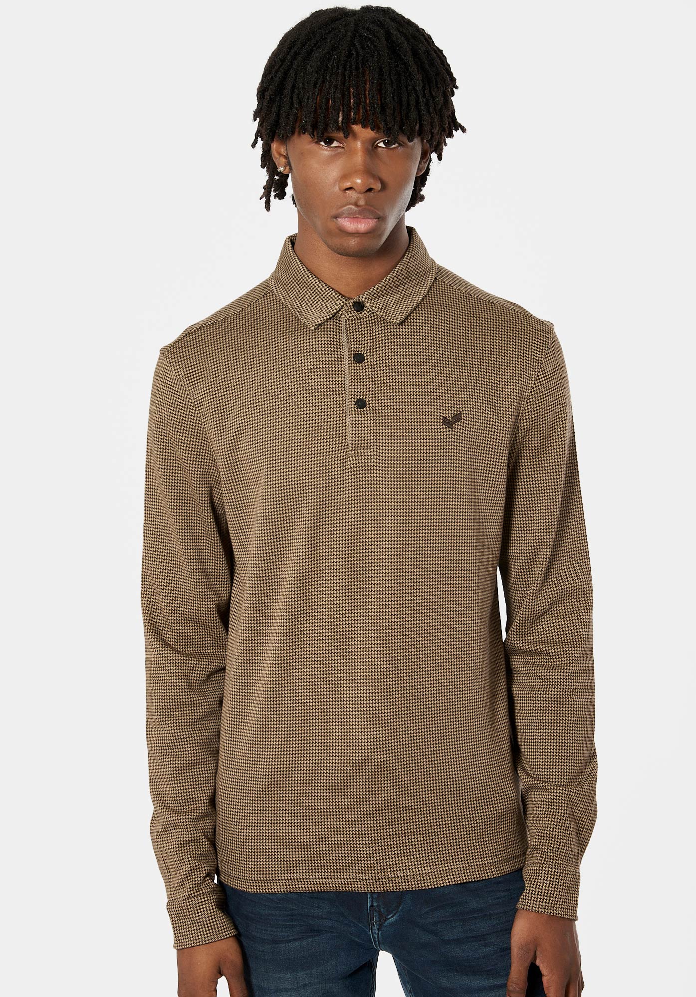 Polo marron pied de poule Homme Patty Kaporal