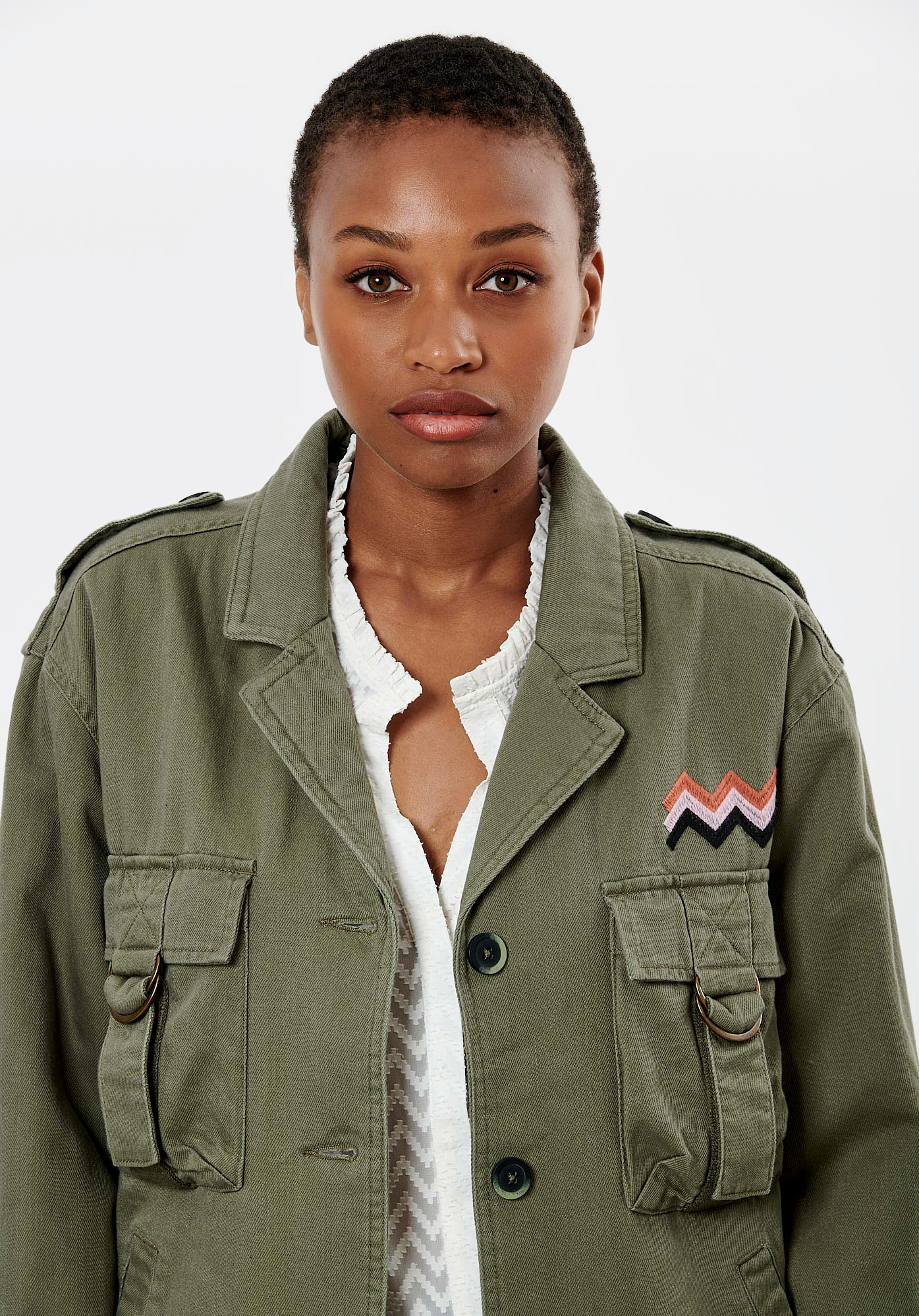 Veste kaki brodée outlet dos femme