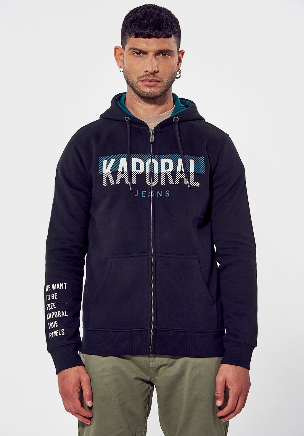 Sweat zipp r gular noir Homme capuche Rakor Kaporal