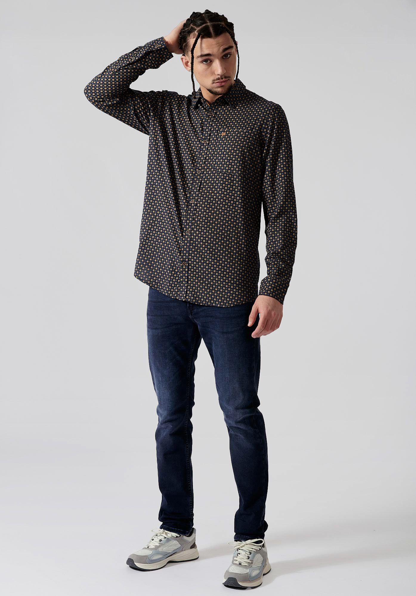 Chemise bleue fleurie Homme 100 coton Ravi Kaporal