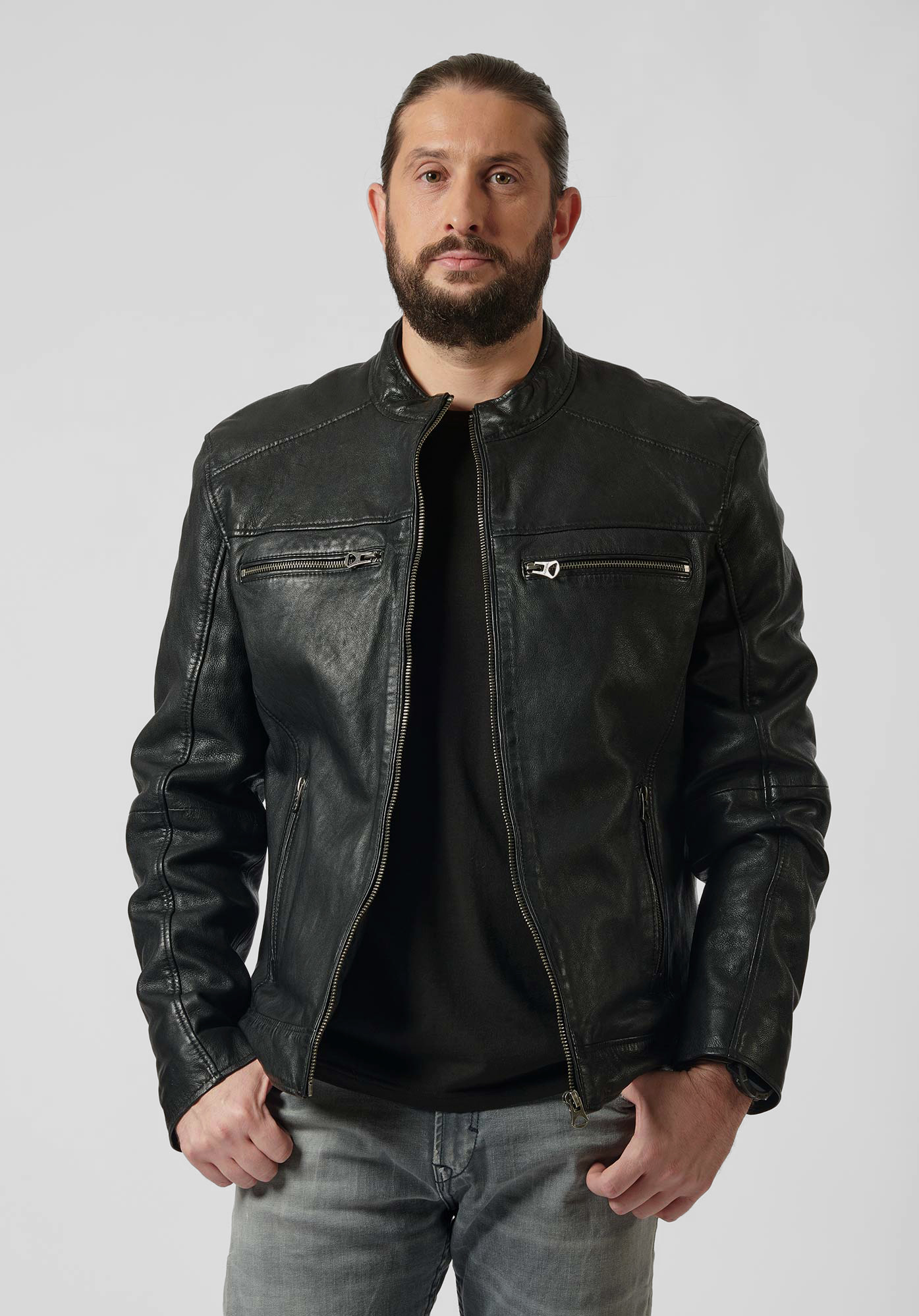 Manteau en cuir noir on sale