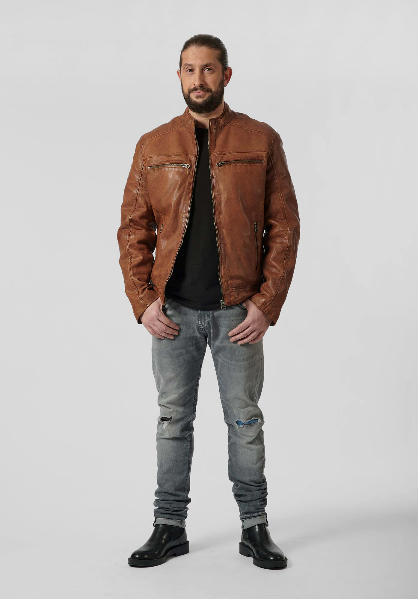 Veste en cuir marron Homme Uniq Kaporal