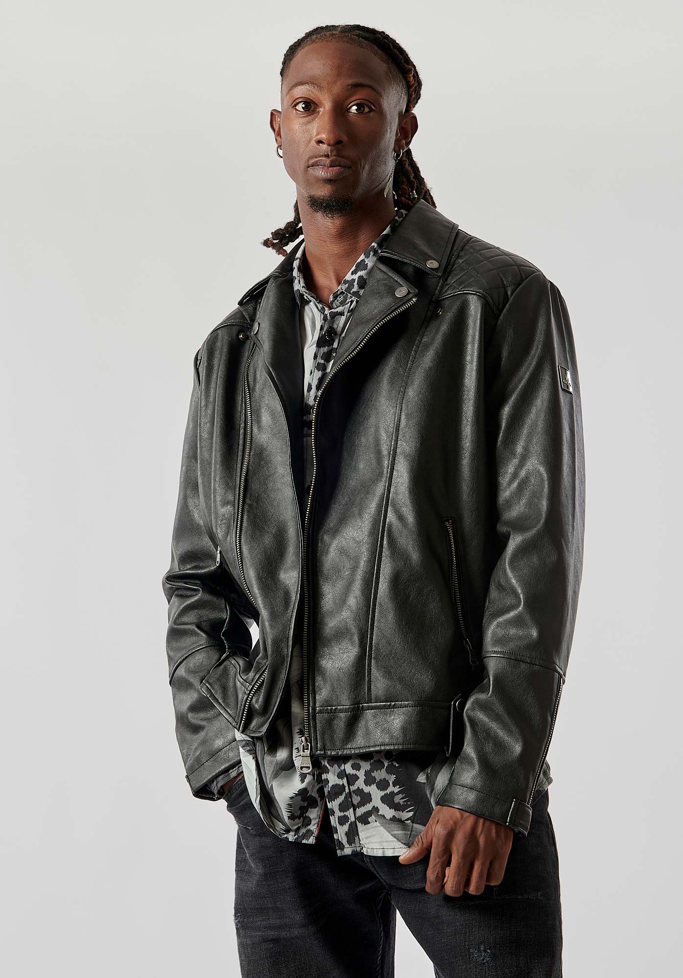 Veste en simili cuir noir Homme Vaik Kaporal