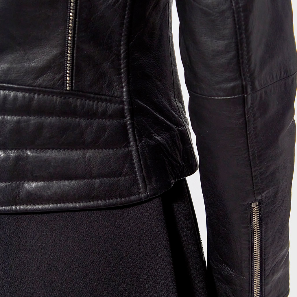 Veste regular Femme noire en cuir avec detail strass Louis Kaporal